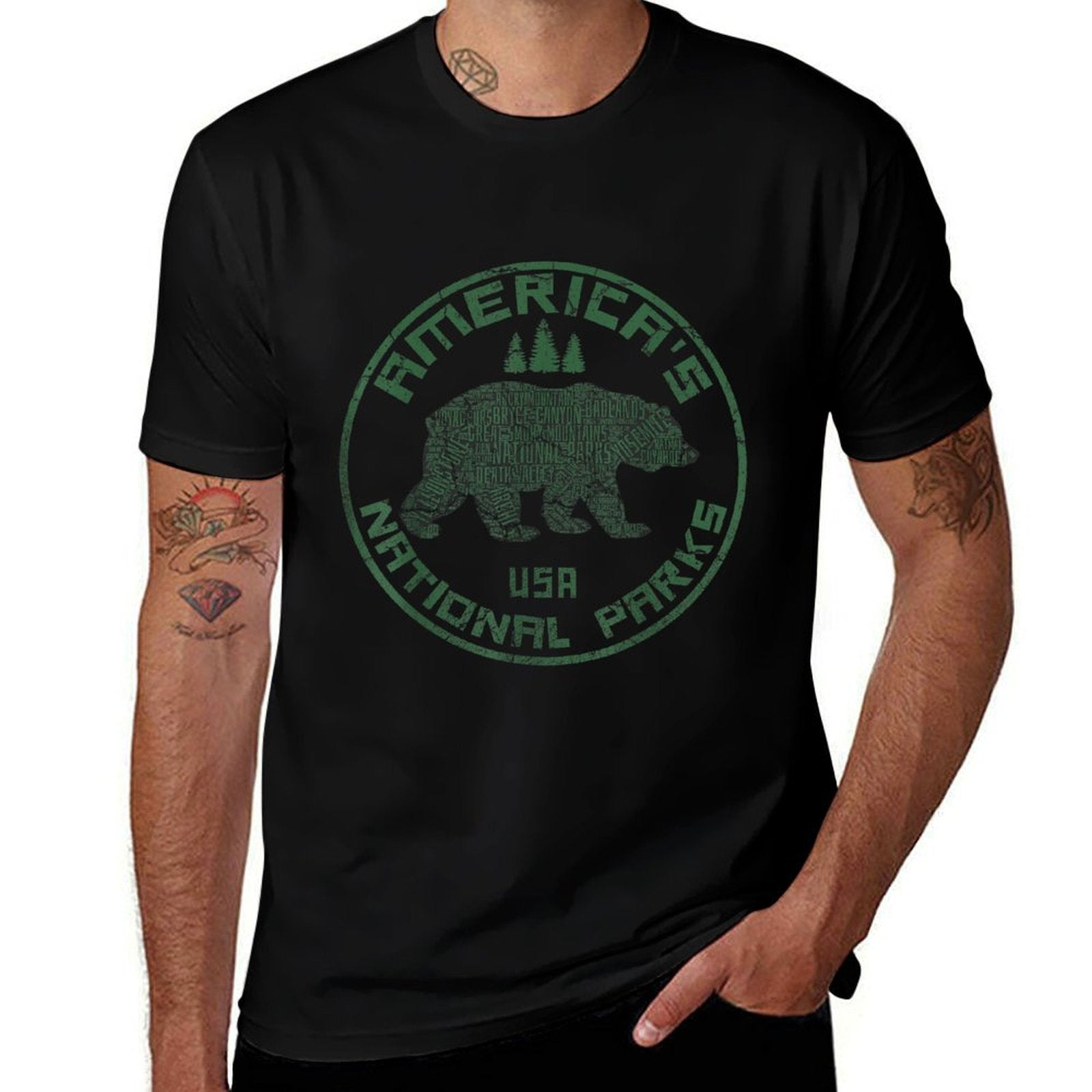 National Parks Bear Hiking Travel Camping Outdoors Retro USA  Graphic-printed T-Shirt
