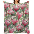 Painted King Proteas on Cream Machine-washable Throw Blanket
