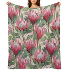 Painted King Proteas on Cream Machine-washable Throw Blanket