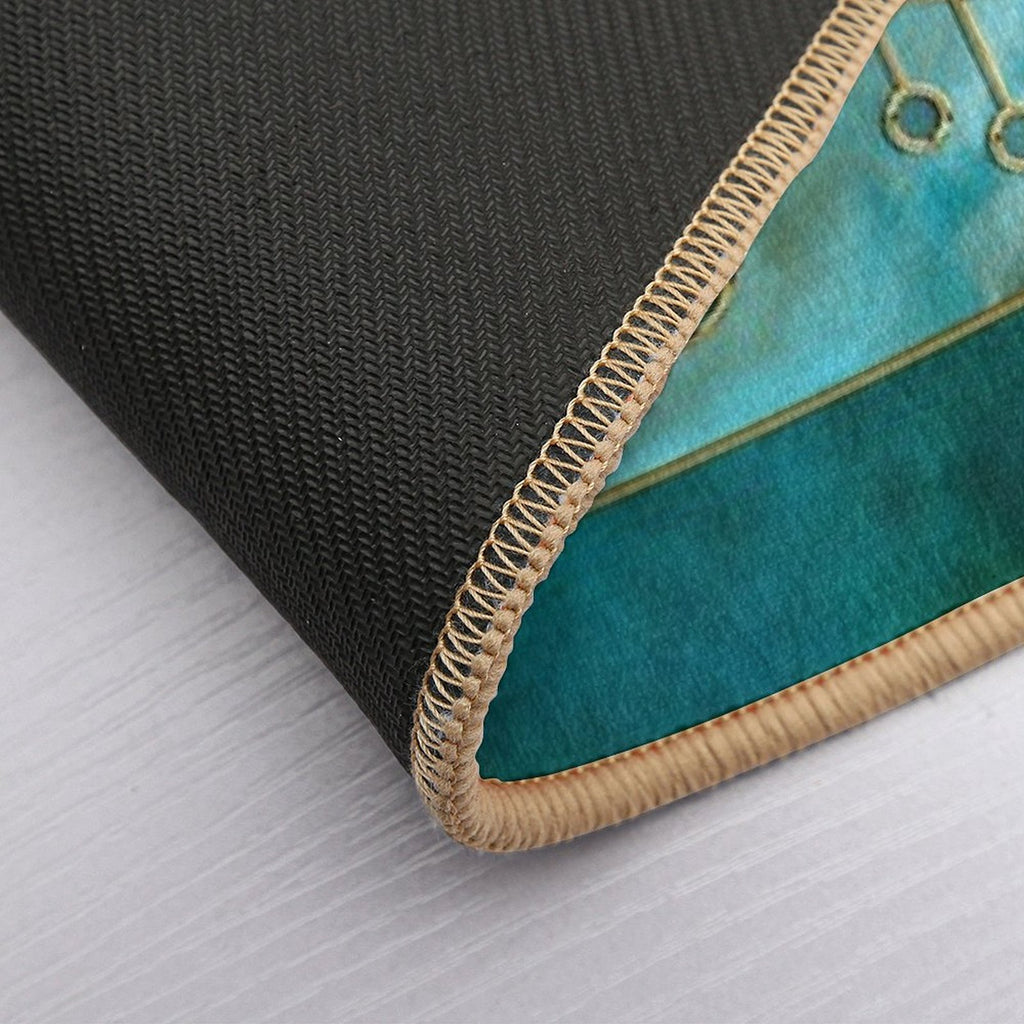 Stained Glass Watercolor Marble Mineral Design Turquoise Teal Gold  Eco-Friendly Bath Mat