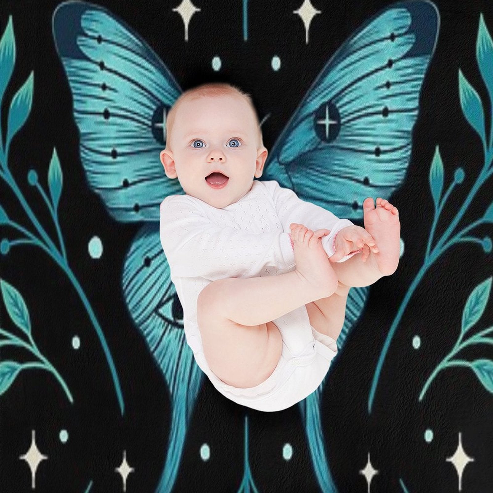 Mystical Moon Moth - Turquoise Eco-conscious Throw Blanket