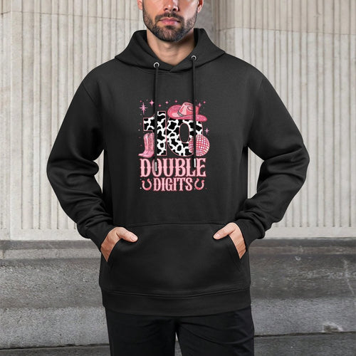 10th Birthday Girl Western Coquette Bow Cowgirl Birthday Kangaroo Pocket Hoodie