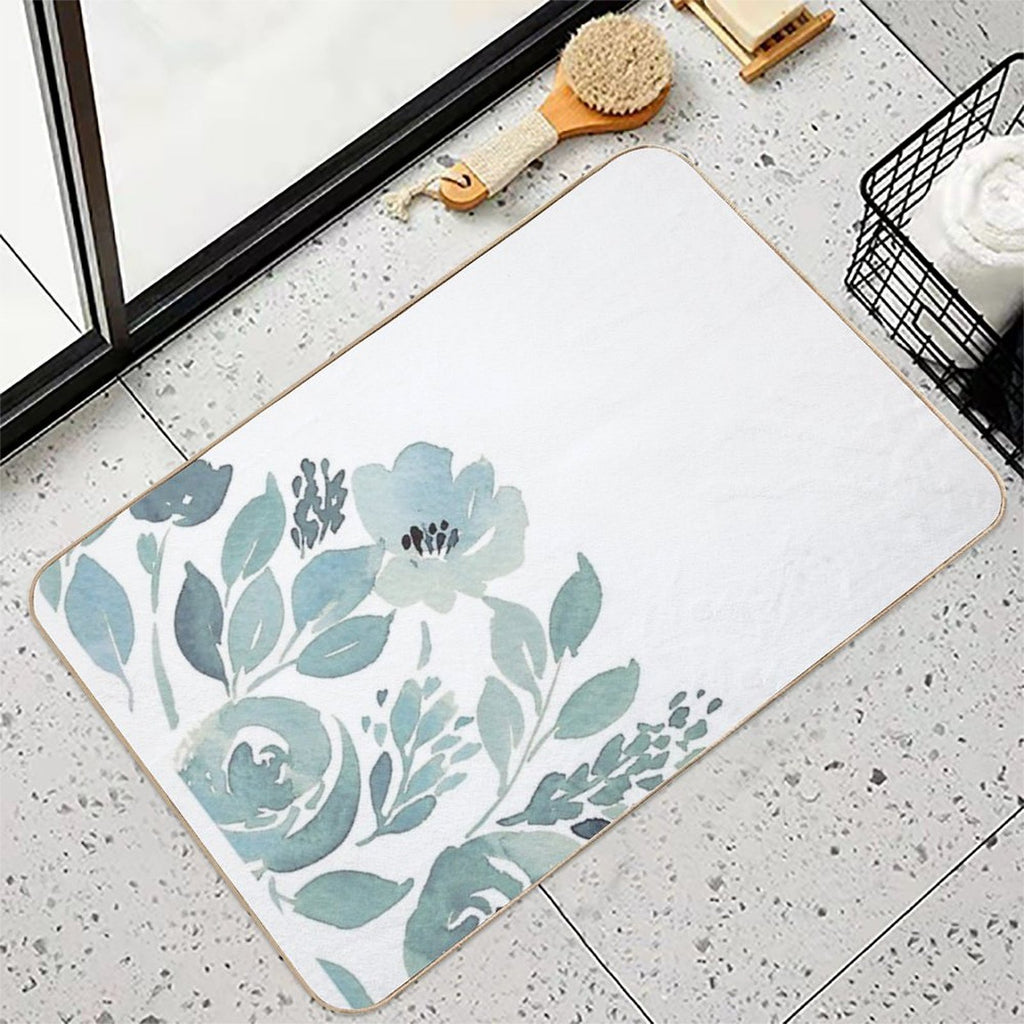 Pastel Green And White Rose Flower Watercolor Floral Bloom Spring Pattern  Multi-Purpose Bath Mat