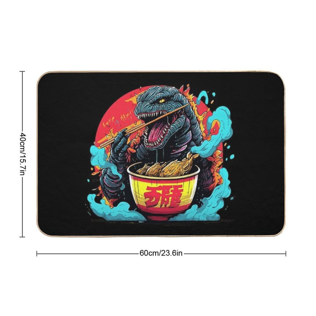 Godzilla Eat Ramen Noodles  Dirt-Trapping Bath Mat