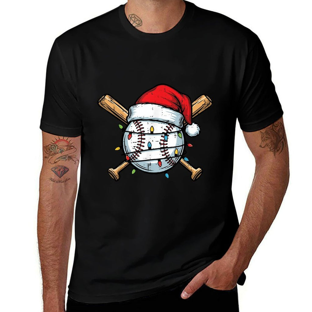 Christmas Baseball Ball Santa Hat Xmas Sports Men Boys Kids  Cotton T-Shirt