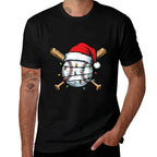 Christmas Baseball Ball Santa Hat Xmas Sports Men Boys Kids  Cotton T-Shirt