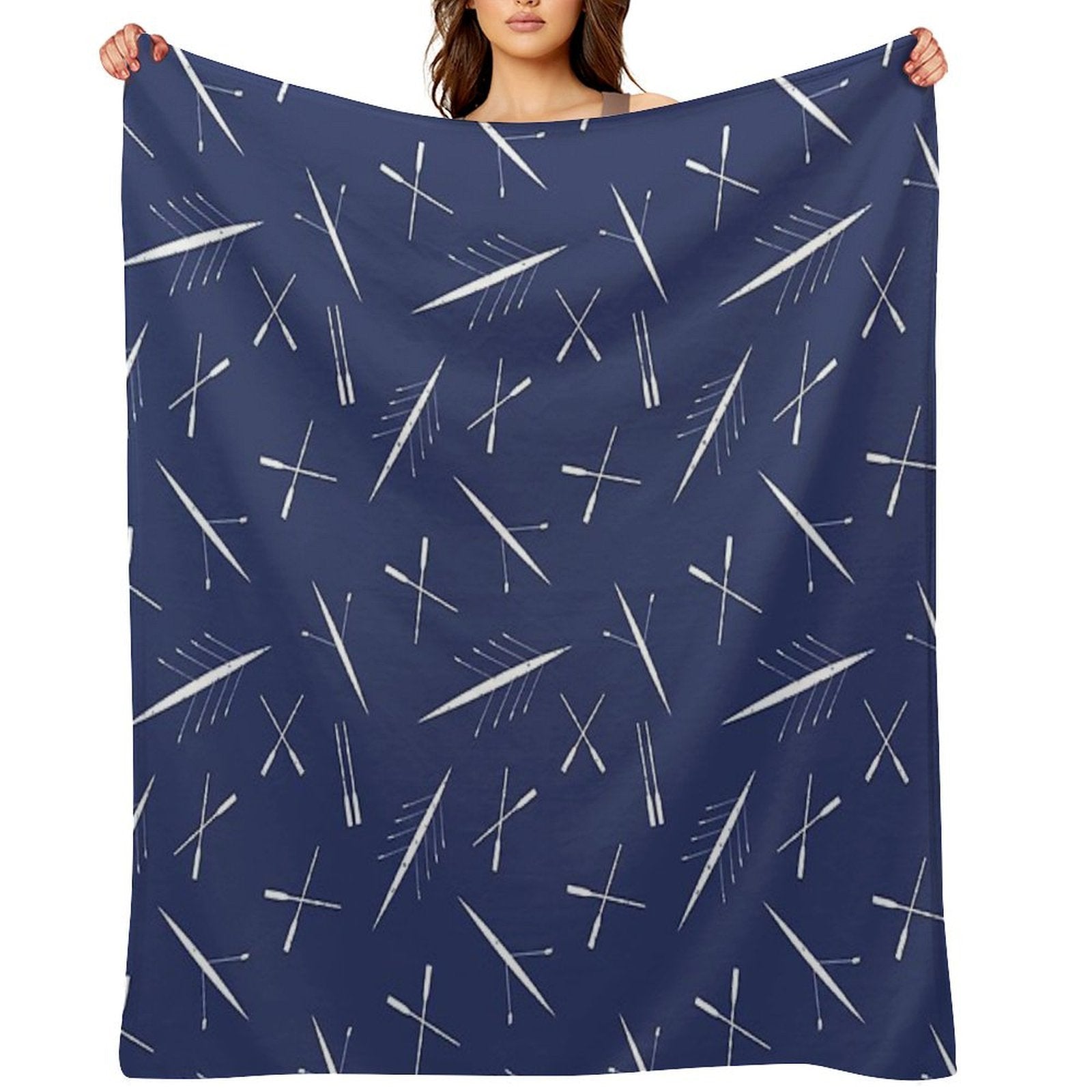 Rowing Club Navy Blue And White Scull Pattern Sustainable Throw Blanket