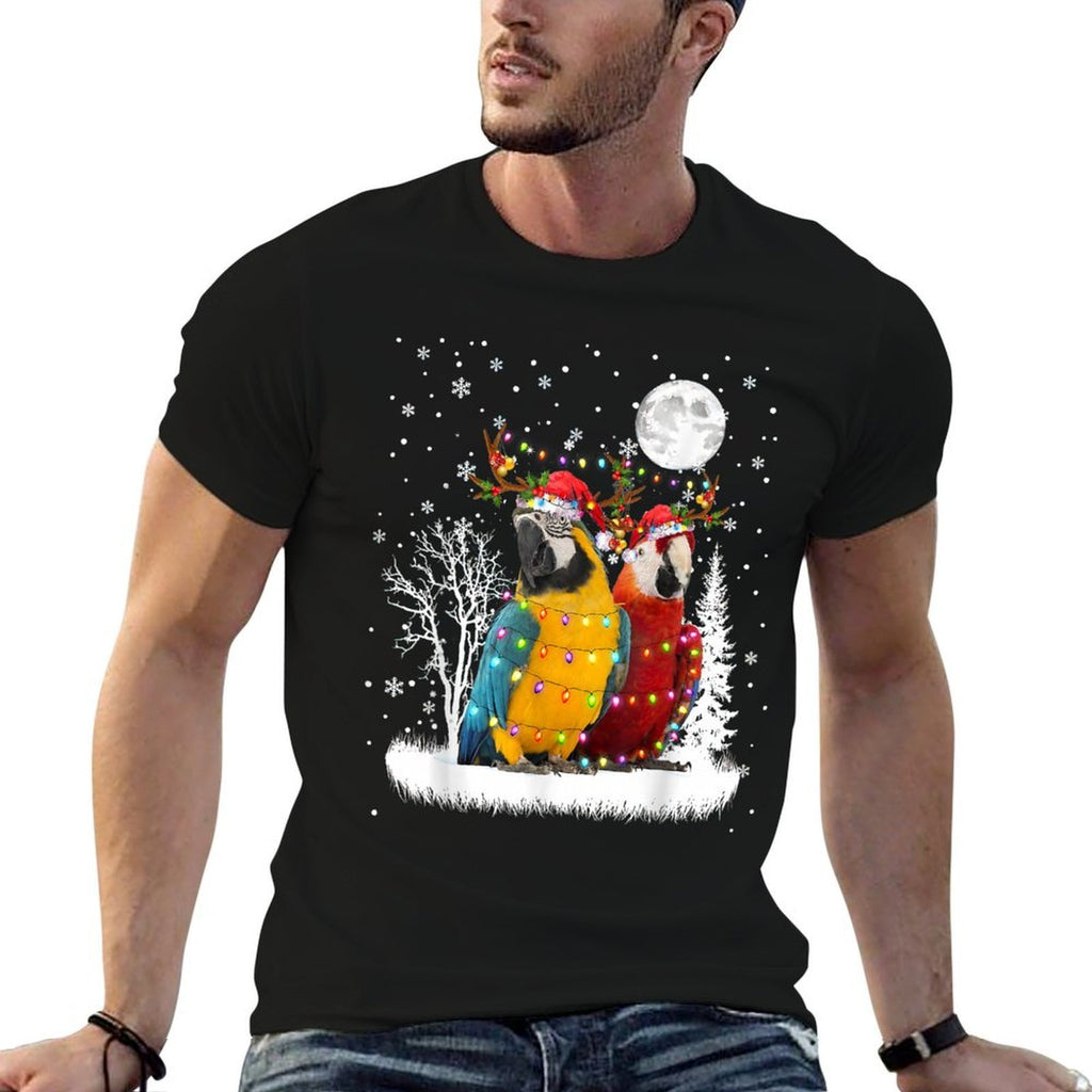 Parrot Under Moonlight Snow Christmas Pajama  Breathable T-Shirt