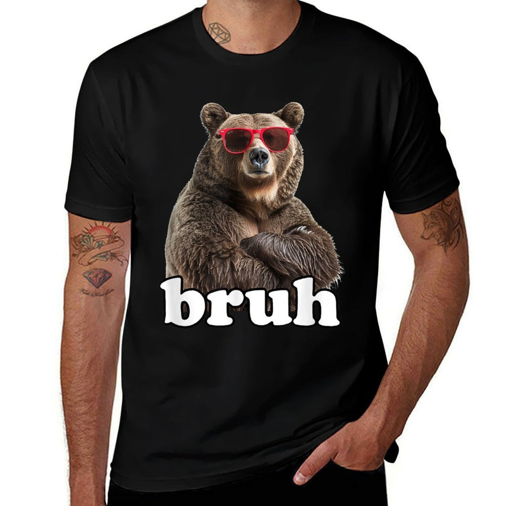 Bruh Boys Funny Cool Bear Sunglasses Bruh Meme Saying  Tagless Design T-Shirt