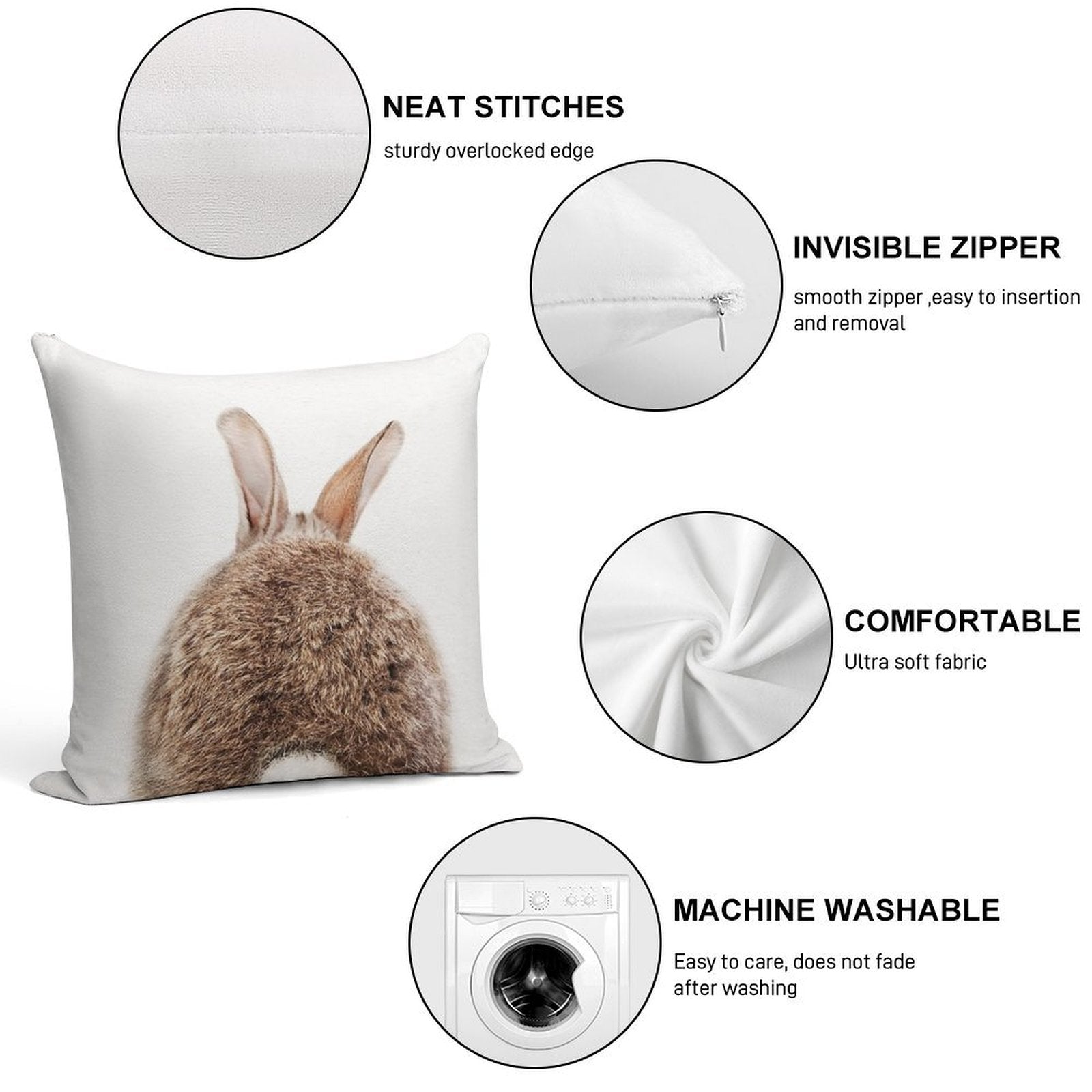 Bunny Tail, Baby Rabbit, Baby Animals Art Print by Synplus Soft Style Accent Throw Pillow
