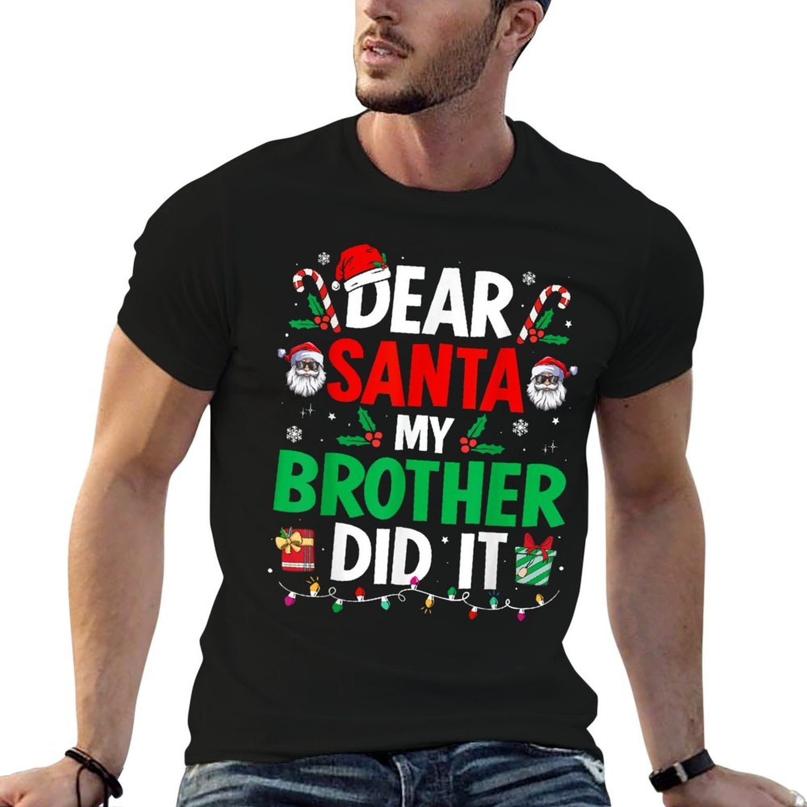 Dear Santa My Brother Did It Funny Christmas Boys Girls Kids  Polyester Blend T-Shirt