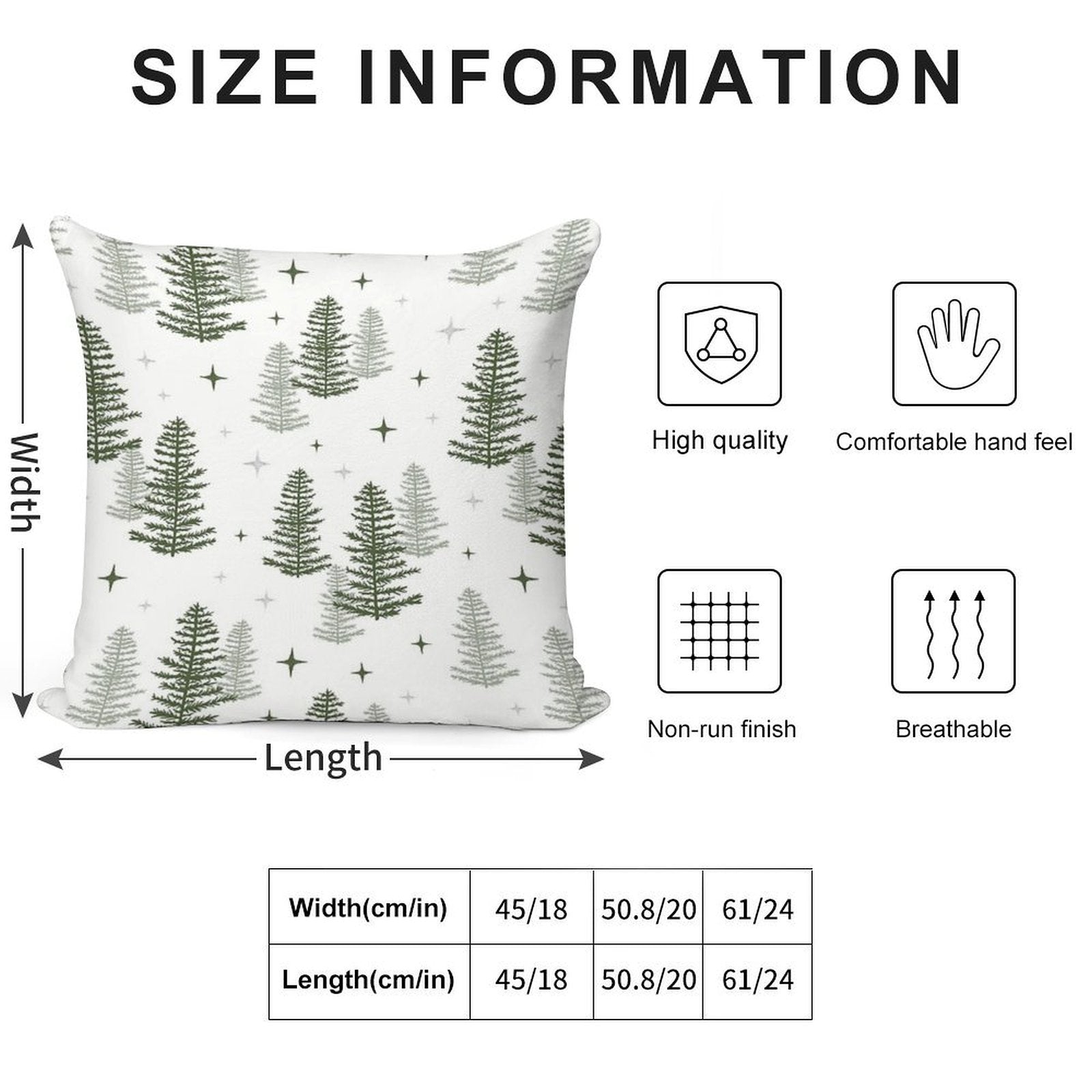 Christmas Night with Green Trees Soft Hidden Zipper Throw Pillow