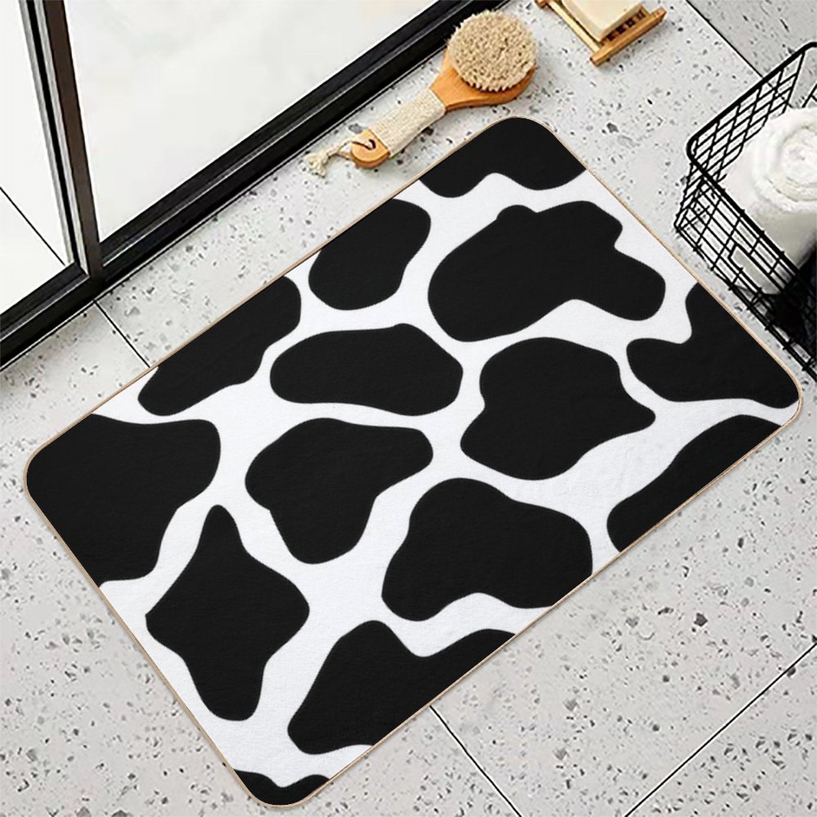 Cow Print Pattern  Black And White  Dirt-Trapping Bath Mat