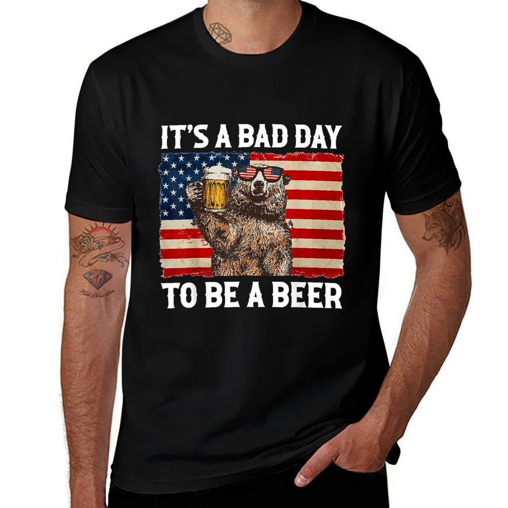 US Bear Drinking Its A Bad Day To Be A Beer  Ribbed Collar T-Shirt