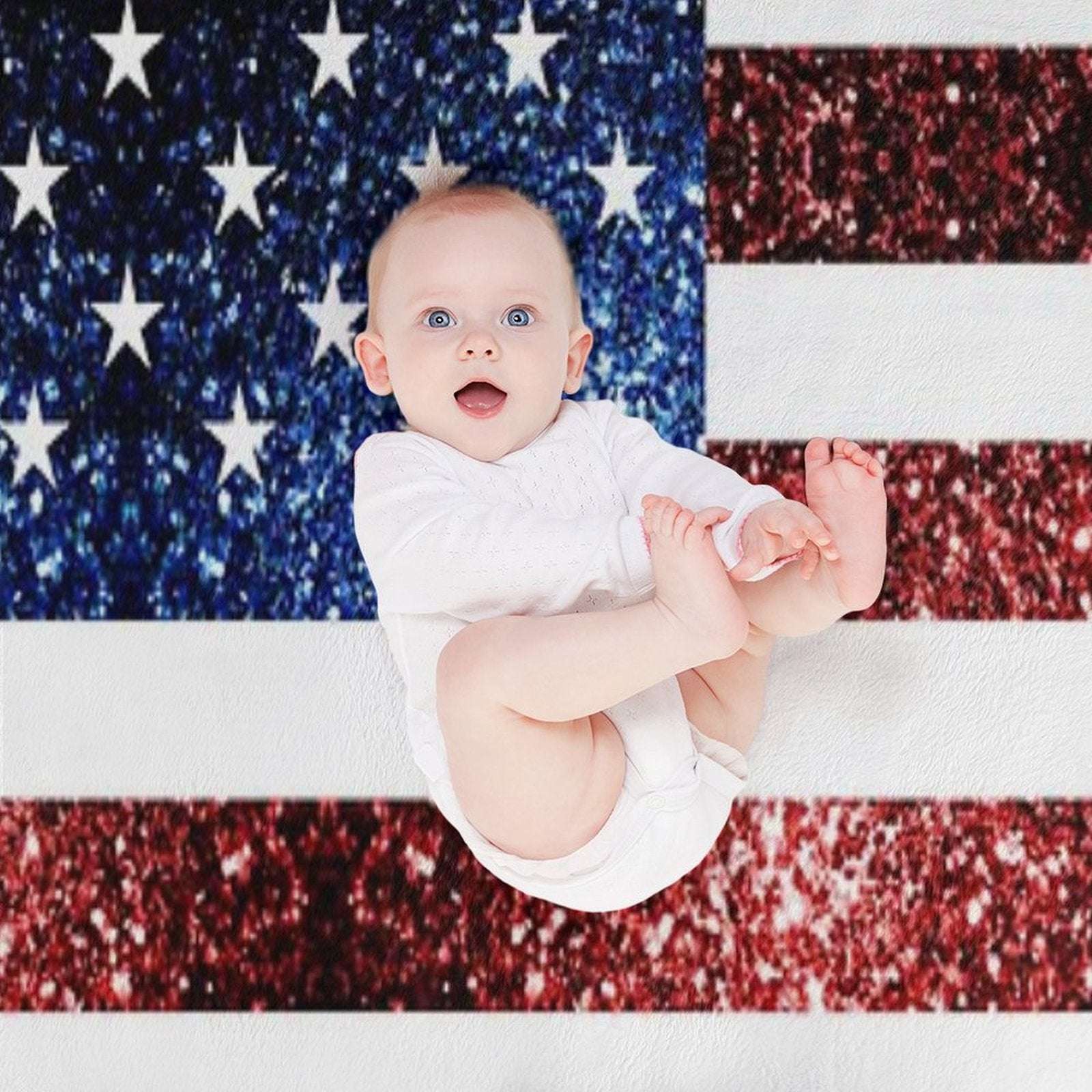 USA Flag Red Blue Faux Sparkles Glitters 4th of July Patriotic Girly Design (Photo of Glitter - Not Reflective) All-season Throw Blanket