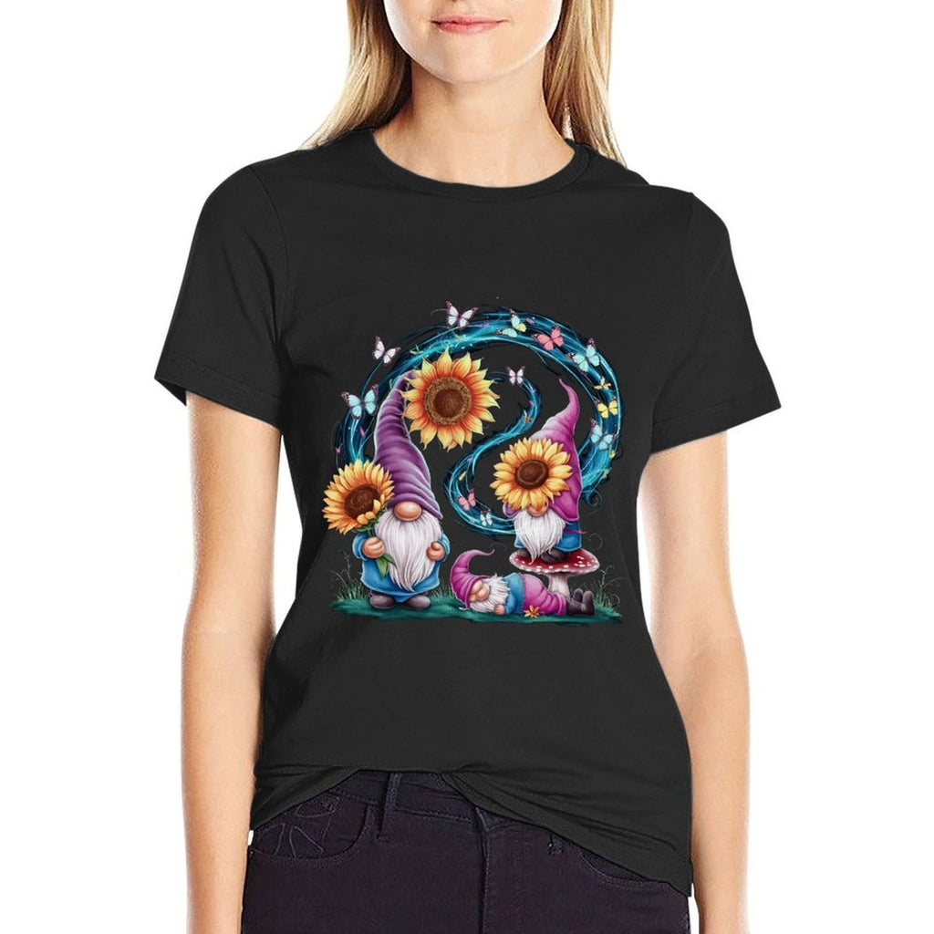 Cute Gnomes Sunflower With Butterfly Flower Sunflower Field  Classic T-Shirt