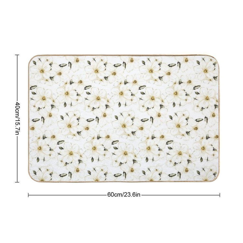 White Flower Blossom Pattern  Fade-Resistant Bath Mat