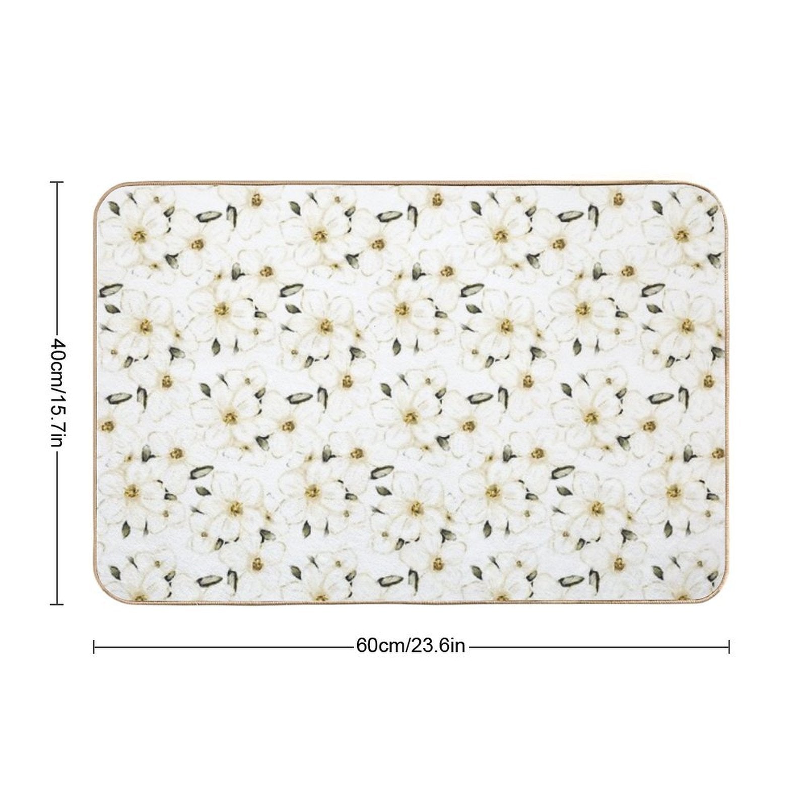 White Flower Blossom Pattern  Fade-Resistant Bath Mat