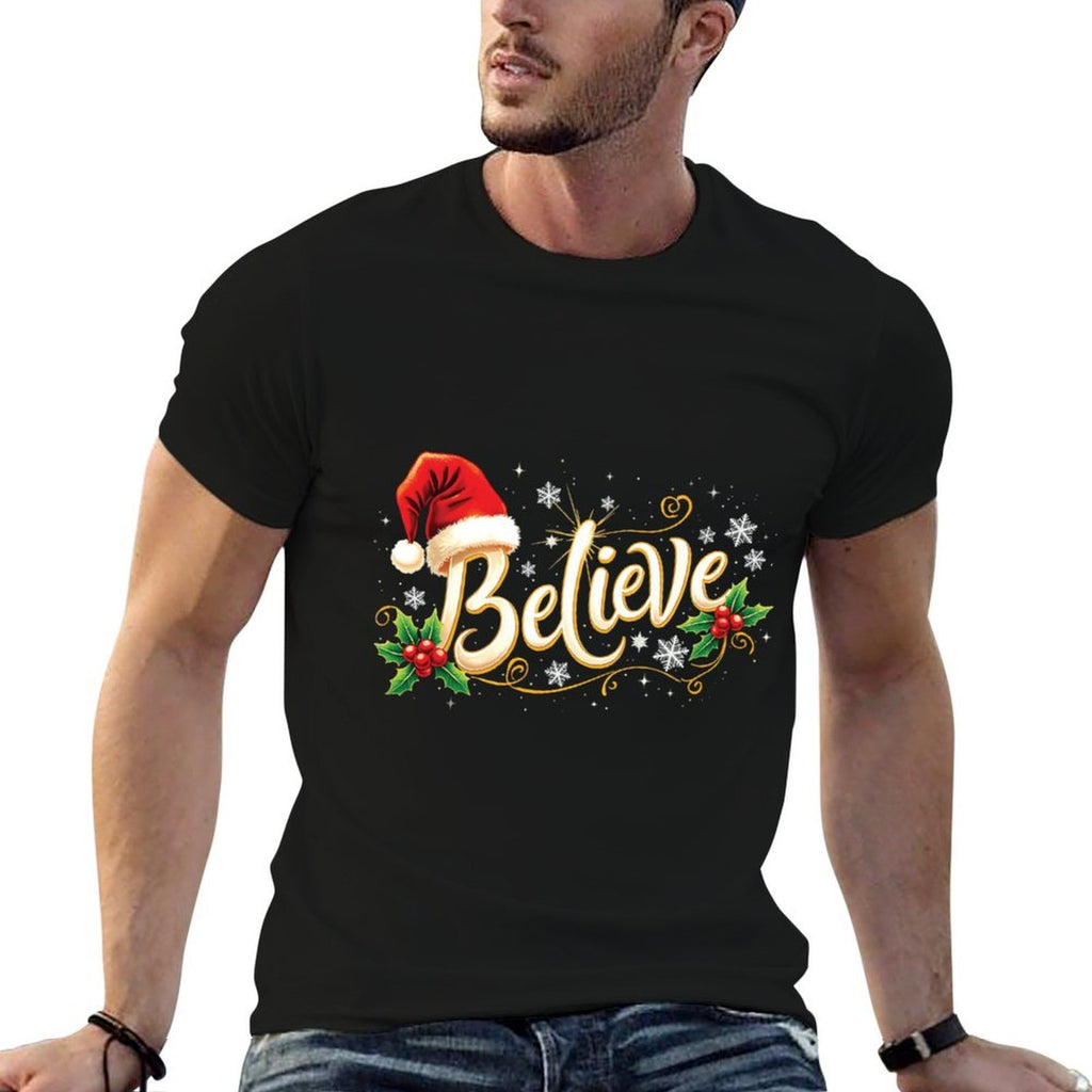 Christmas Believe Santa Claus Believe Christmas  Heathered Texture T-Shirt
