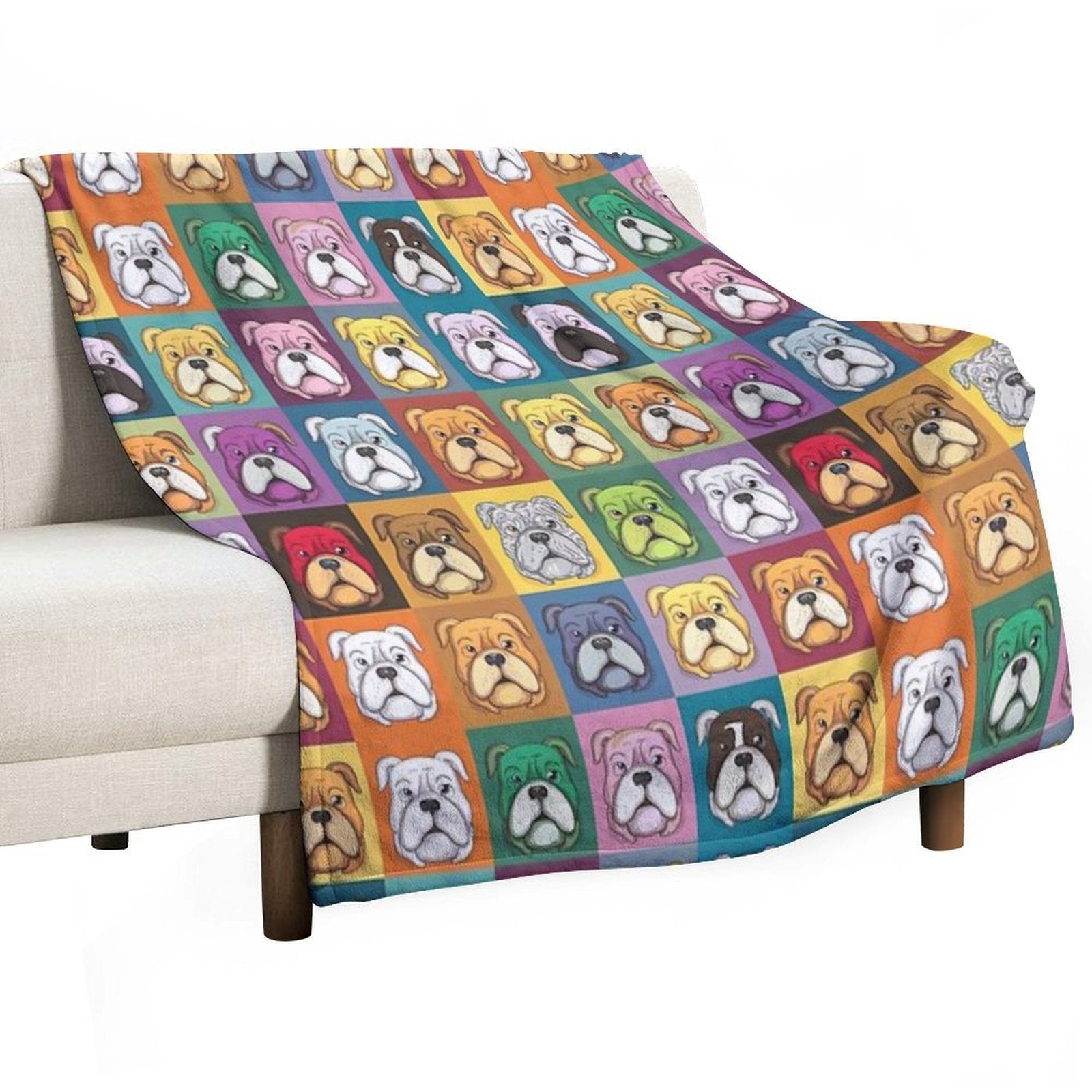 Bulldog Patchwork Vivid Canine Quilt Versatility Throw Blanket