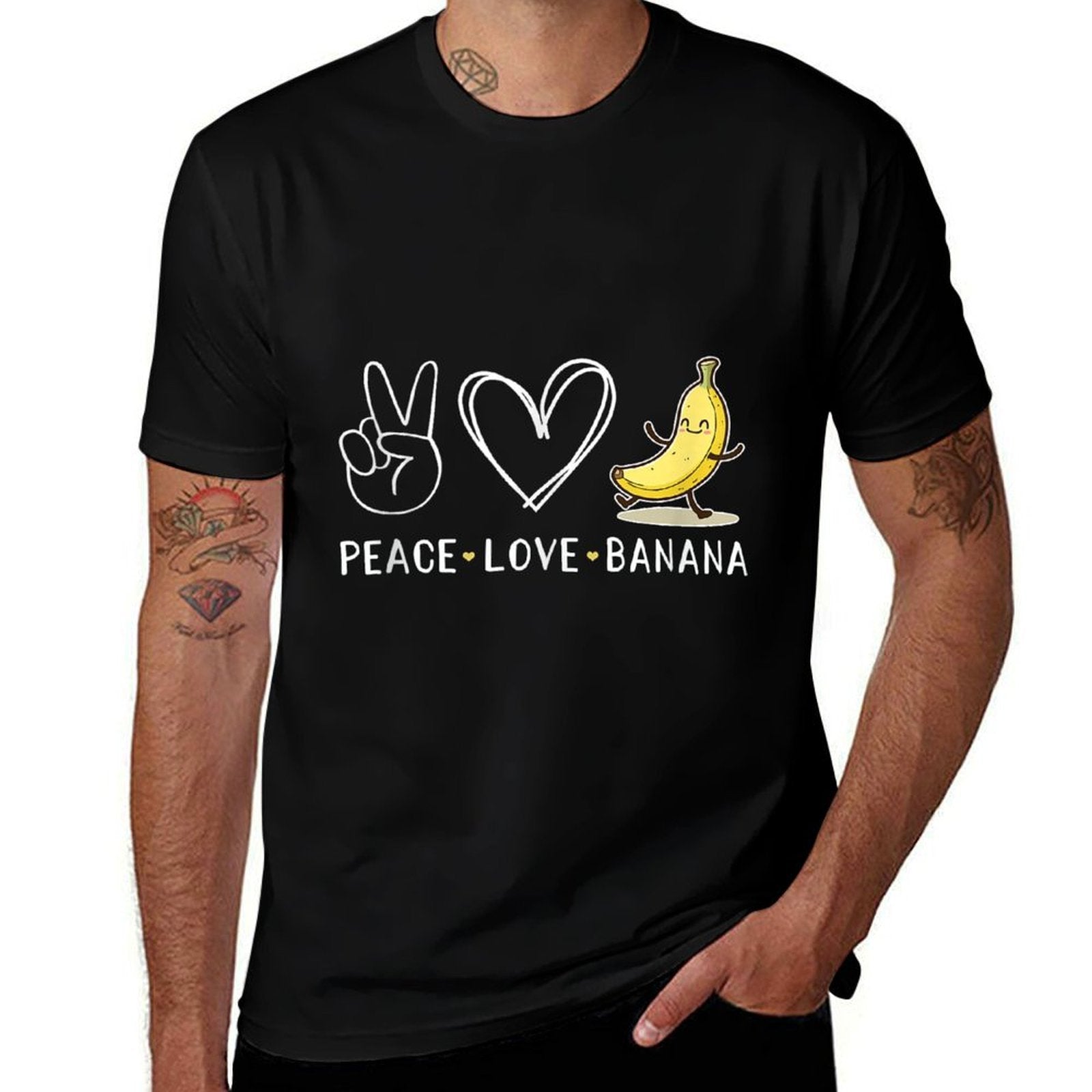 Funny Love Bananas Cute Banana Gifts Peace Love Banana  Oversized Silhouette T-Shirt