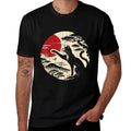 Japanese Cat Reaching Red Moon Vintage Art Men Women Kids  Relaxed-fit T-Shirt