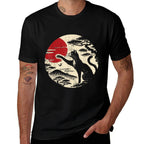 Japanese Cat Reaching Red Moon Vintage Art Men Women Kids  Relaxed-fit T-Shirt