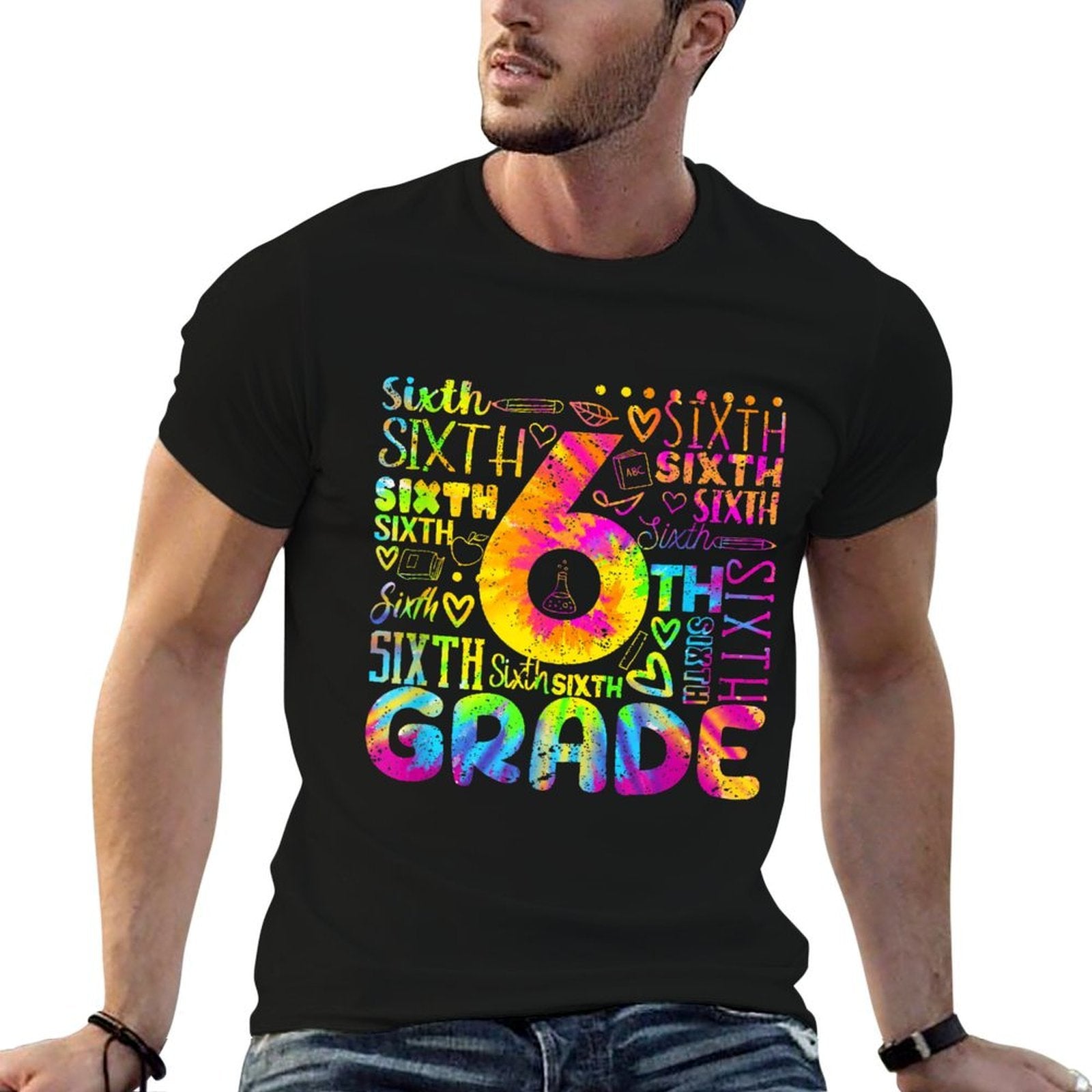Tie Dye 6th Grade Typography Team Sixth Grade Teacher for Men Women Kids  Lightweight T-Shirt