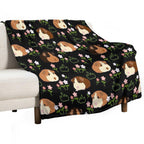 Guinea Pig And Flowers - Black Machine-washable Throw Blanket