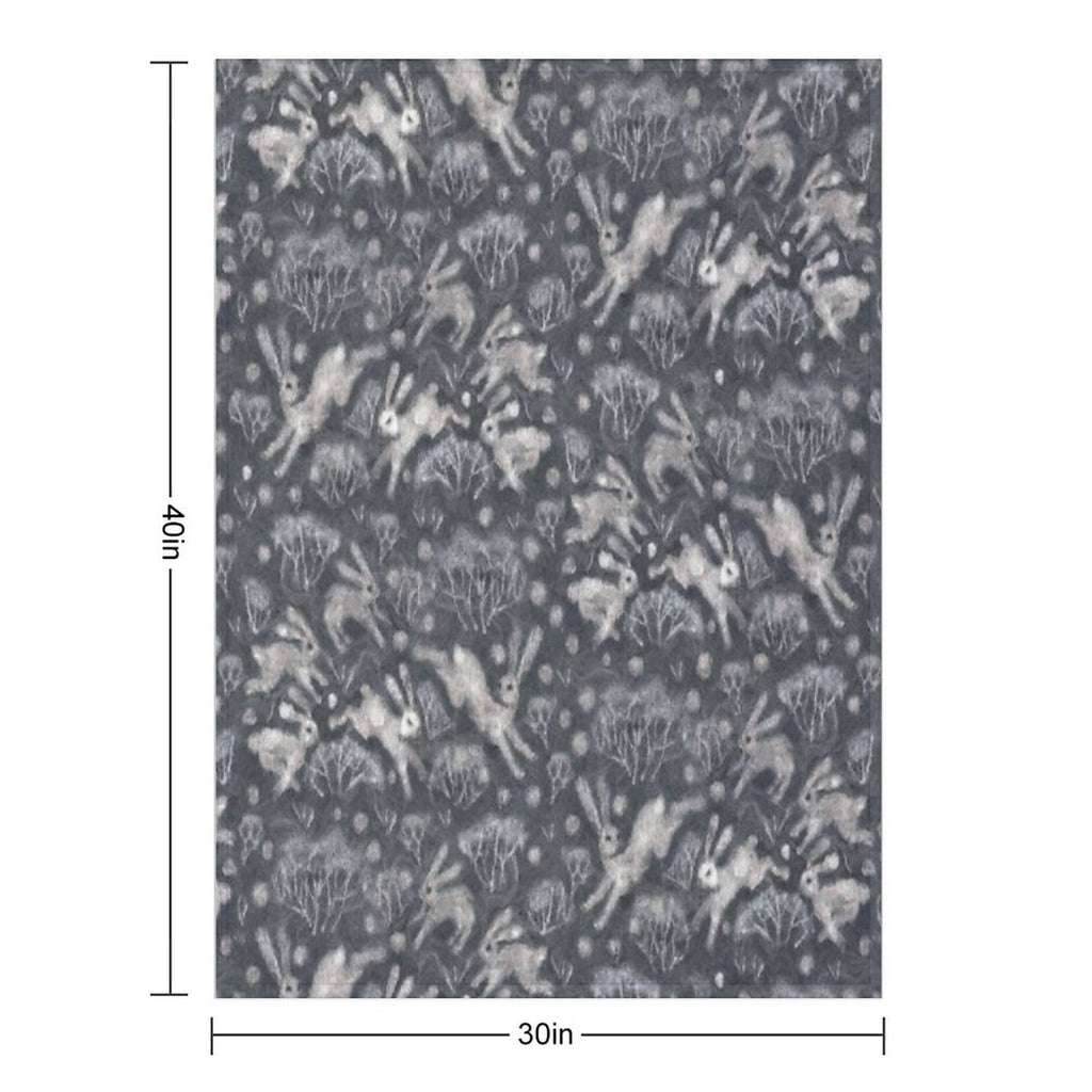 Hares Field, Winter Snow Field Bunnies Rabbits Pattern Grey Versatility Throw Blanket