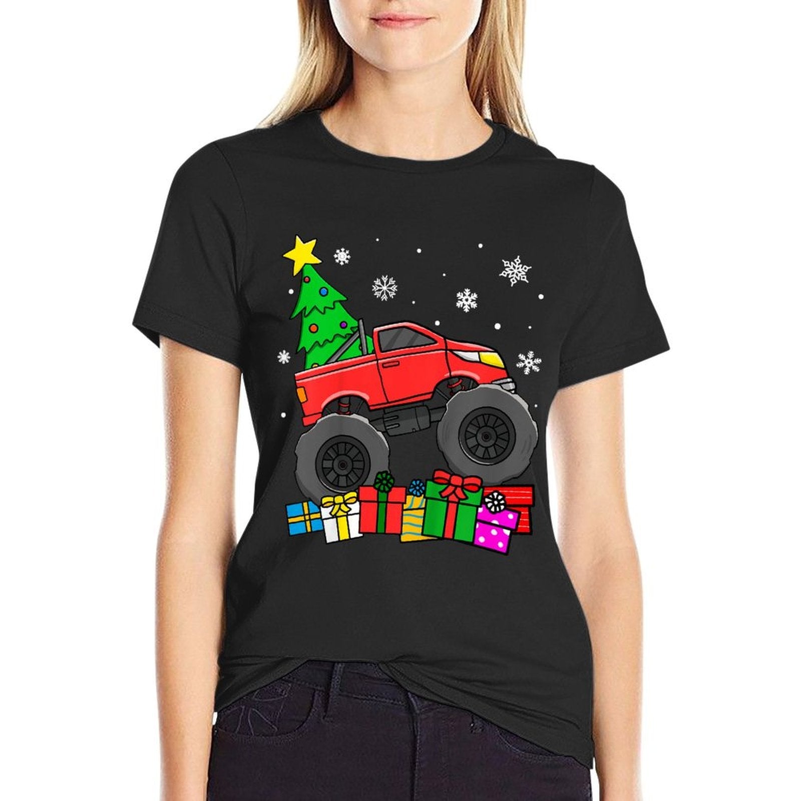 Kids Boys Monster Truck Christmas Tree Snowflakes Toddler  Breathable T-Shirt