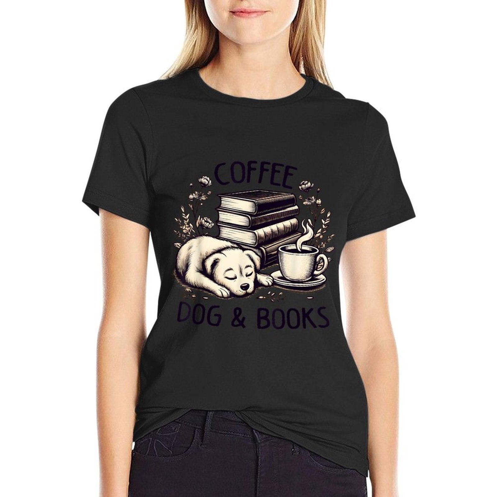 Funny Cute Coffee Dog Books Lover Gift Idea Women Men Kids  Vintage-inspired T-Shirt