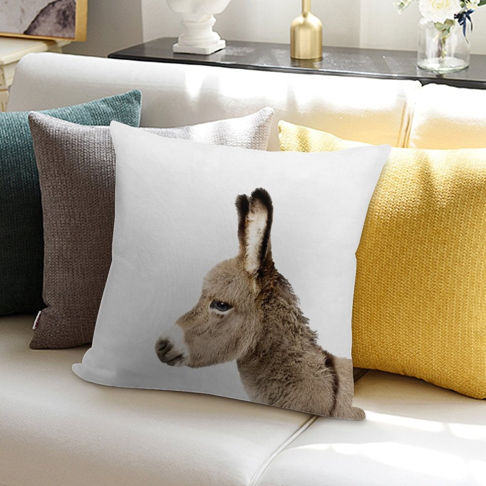 Donkey Print, Nursery, Animal, Kids Room, Modern Art, Wall Decor Soft Ultra-Soft Texture Throw Pillow
