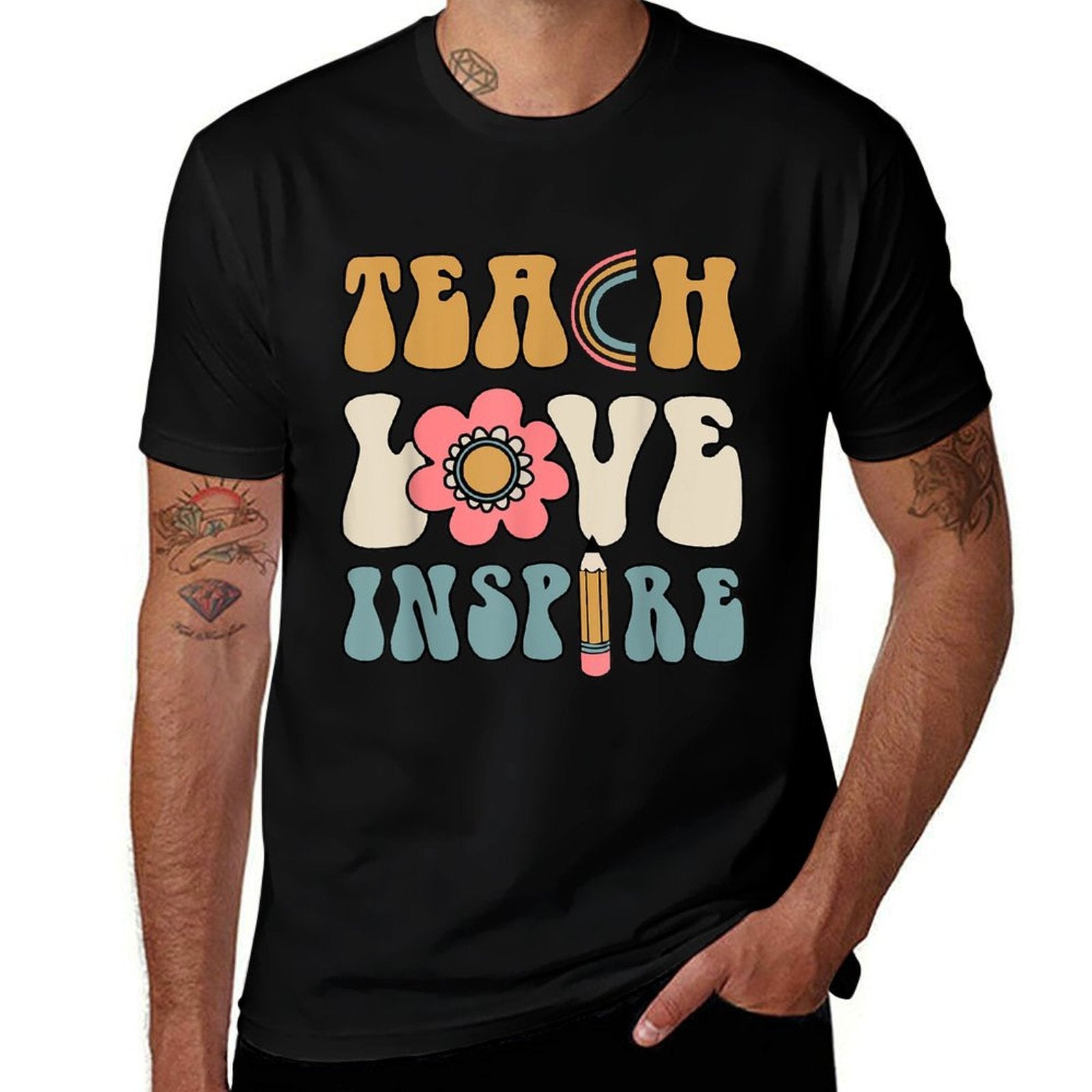 TEACH LOVE INSPIRE Back to School Cute Teacher Men Women  Breathable T-Shirt