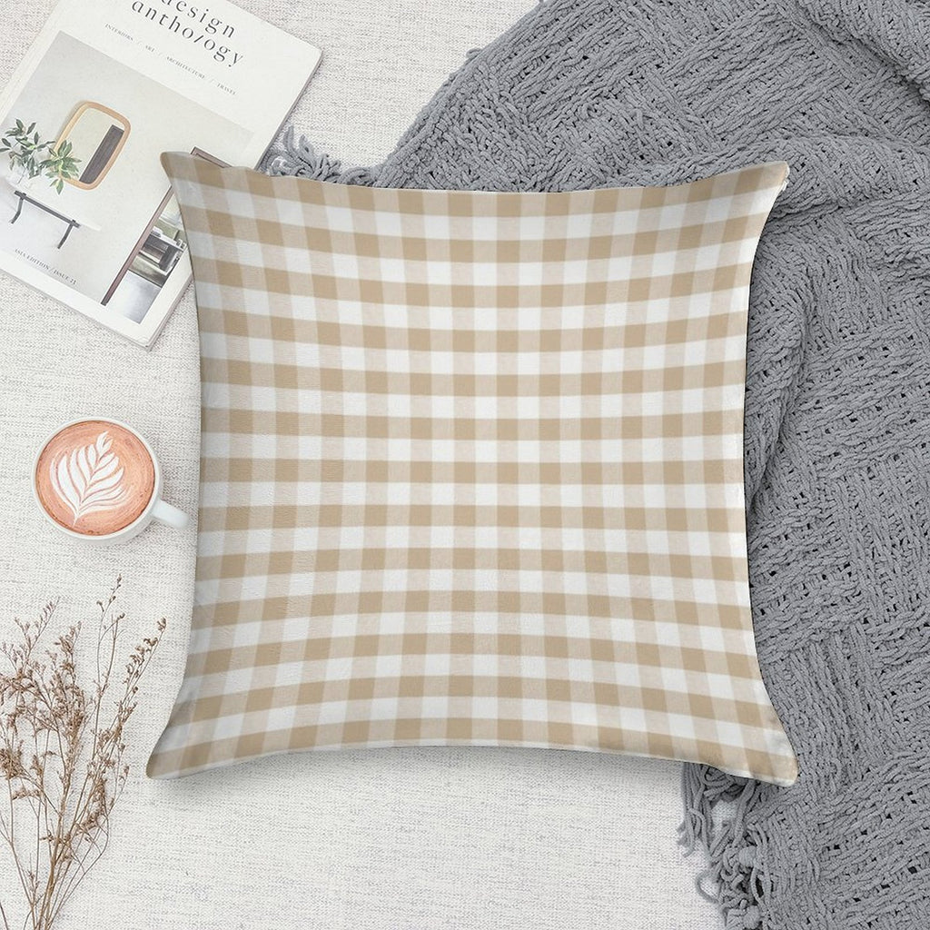 Almond Buff Tan Gingham Soft Gift Ready Throw Pillow
