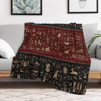 Ancient Egyptian Hieroglyphs - Black And Red Leather And Gold Easy Care Throw Blanket