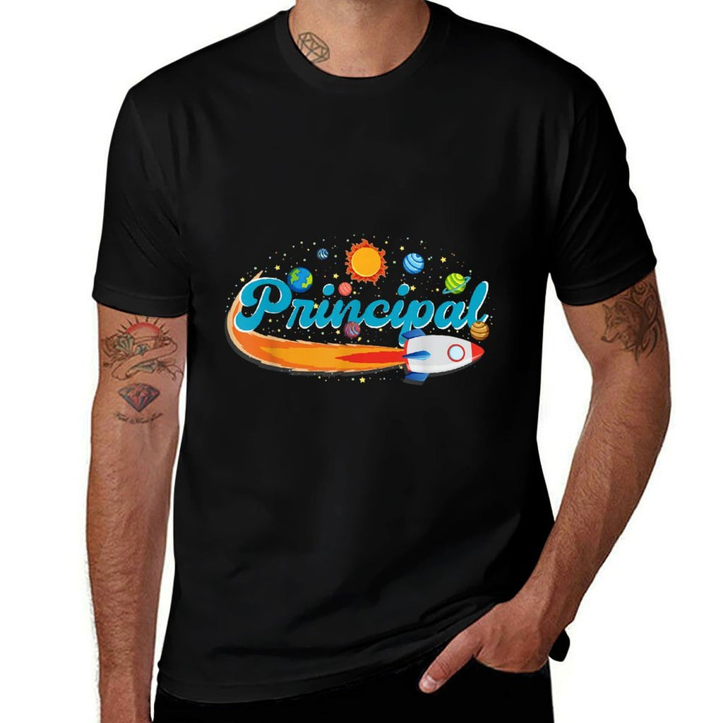 Principal Outer Space School Admin Staff Solar System  Heathered Texture T-Shirt