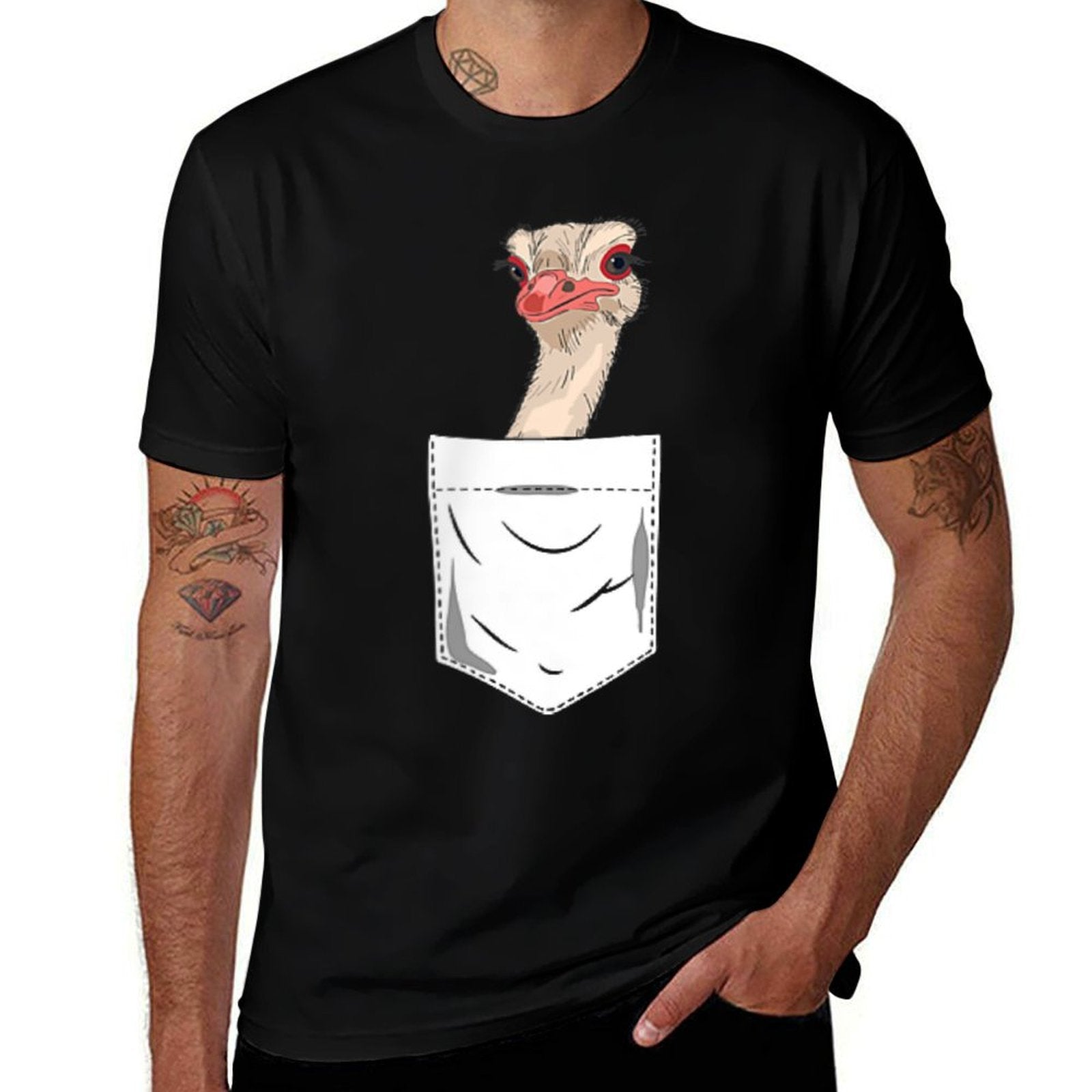 Ostrich Bird in The Pocket Funny Ostrich  Cotton T-Shirt