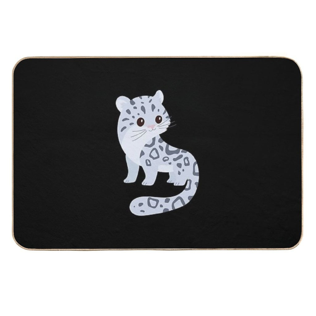 Snow Leopard Cute Kawaii Cartoon Illustration For Kids  Pet-Safe Bath Mat