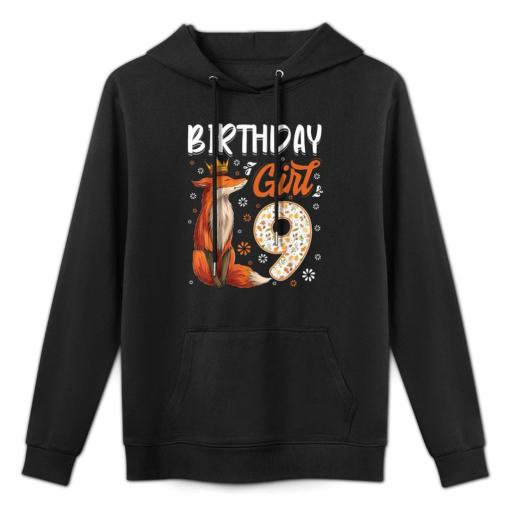 Fox Animal Lovers 9th Birthday Girl Fox B-day 9 Year Old Relaxed Fit Hoodie
