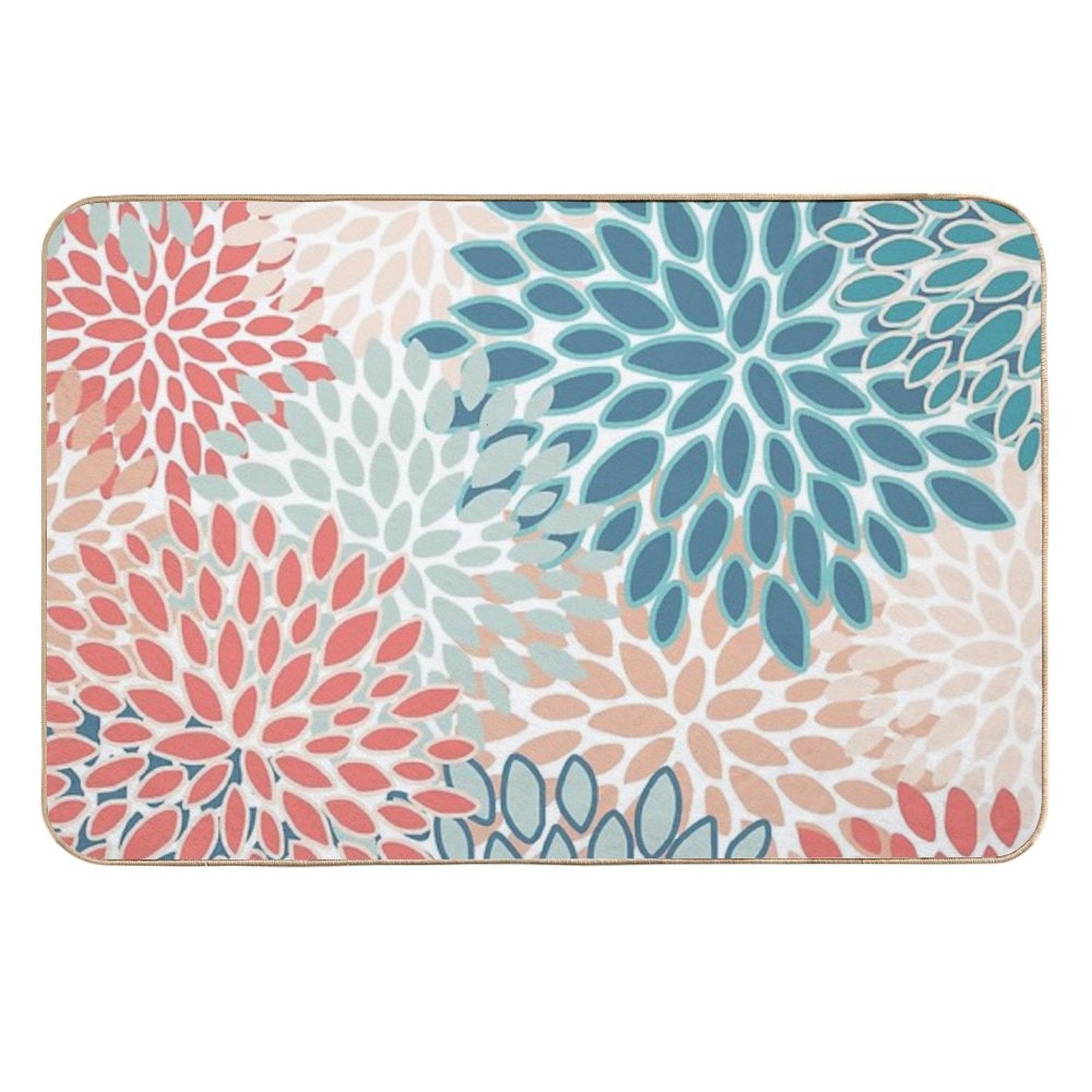 Floral Prints, Teal, Coral, Peach, Colourful Prints  Eco-Friendly Bath Mat
