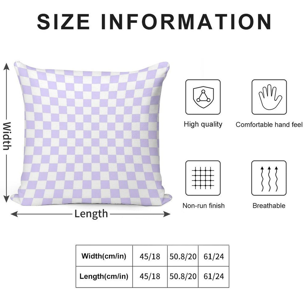 White And Pale Lavender Violet Checkerboard Soft Shrink-Resistant Throw Pillow
