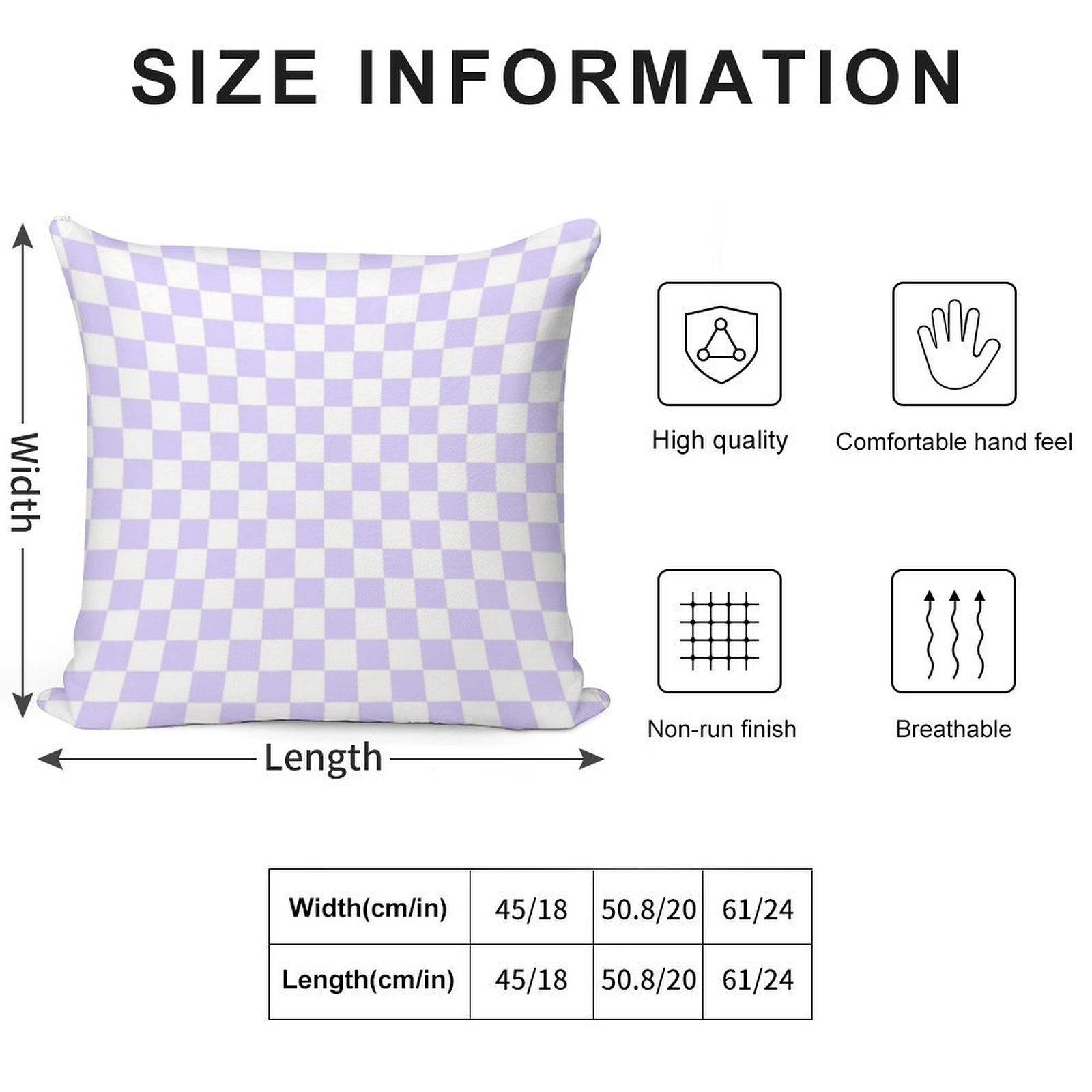 White And Pale Lavender Violet Checkerboard Soft Shrink-Resistant Throw Pillow