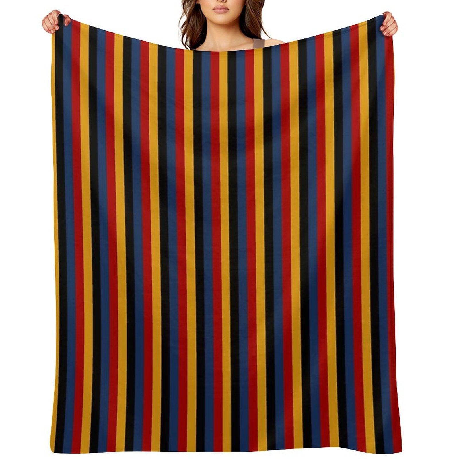 Retro Stripes Red Blue Yellow Black Pattern  Graphicly Pattern Premium Throw Blanket