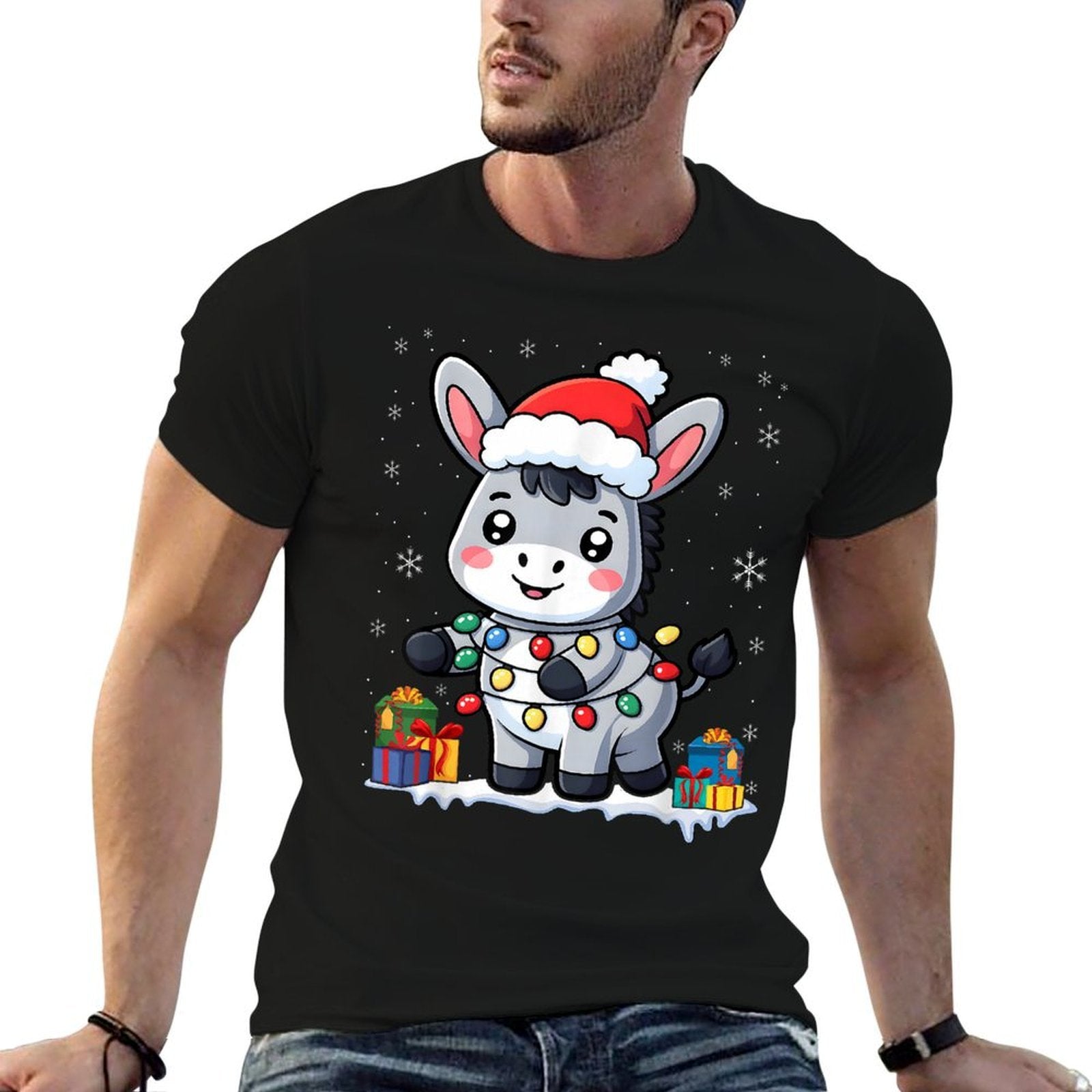 Donkey Christmas Santa Clauses Fairy Lights Donkeys  Versatile T-Shirt