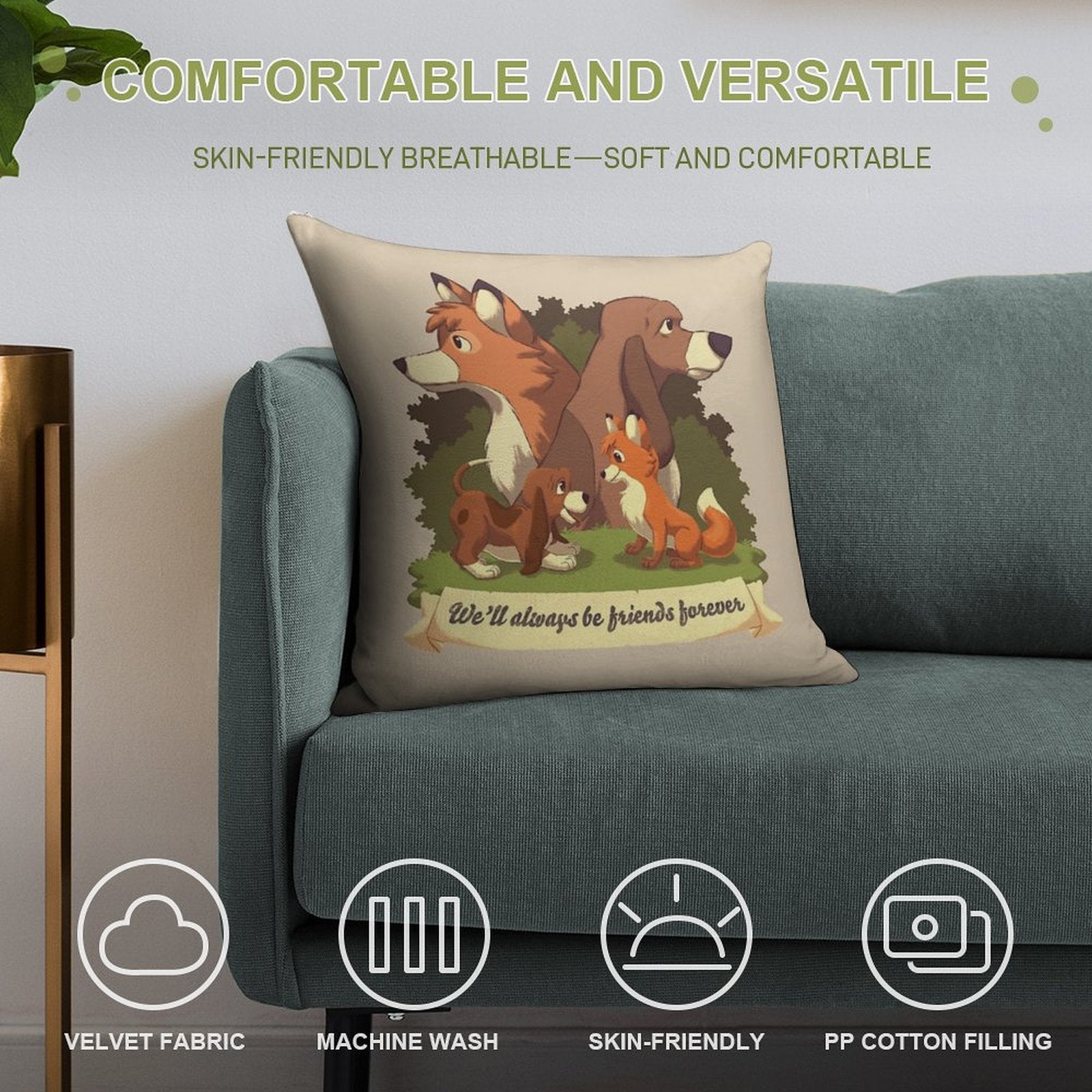 We Ll Always Be Friends Forever  Red Fox, Hound Dog, 80s Kid, BFF Soft Style Accent Throw Pillow