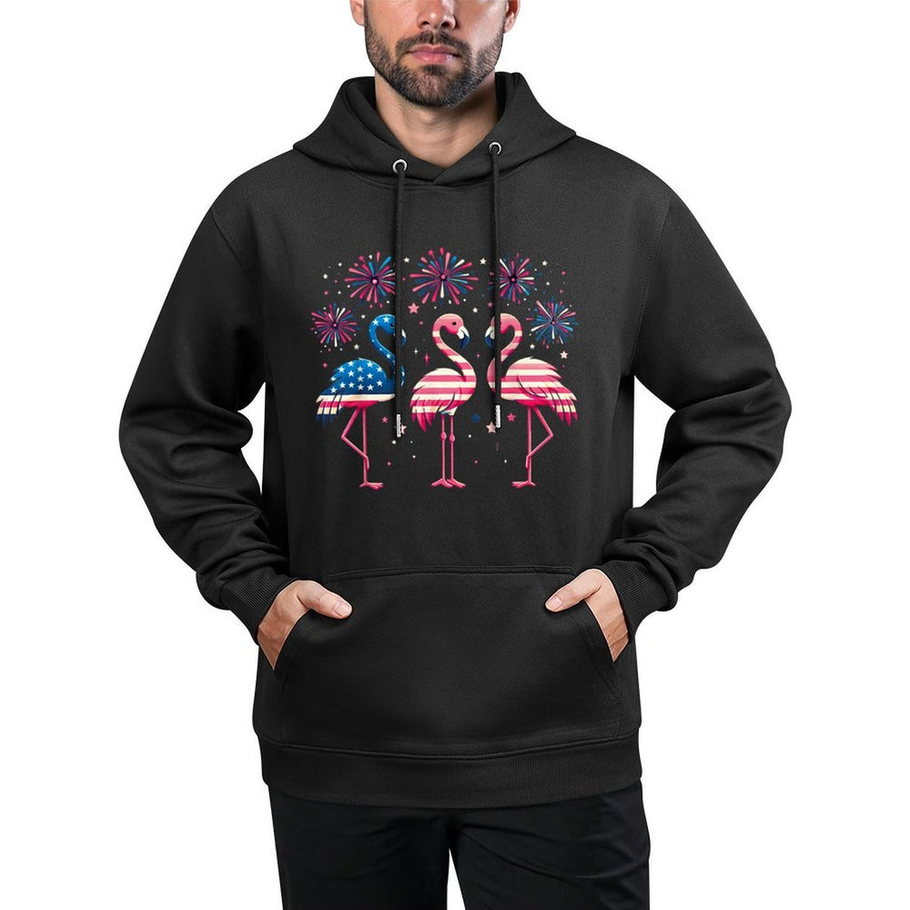 Patriotic Flamingo Firework Red And White Flamingo 4th July Relaxed Fit Hoodie