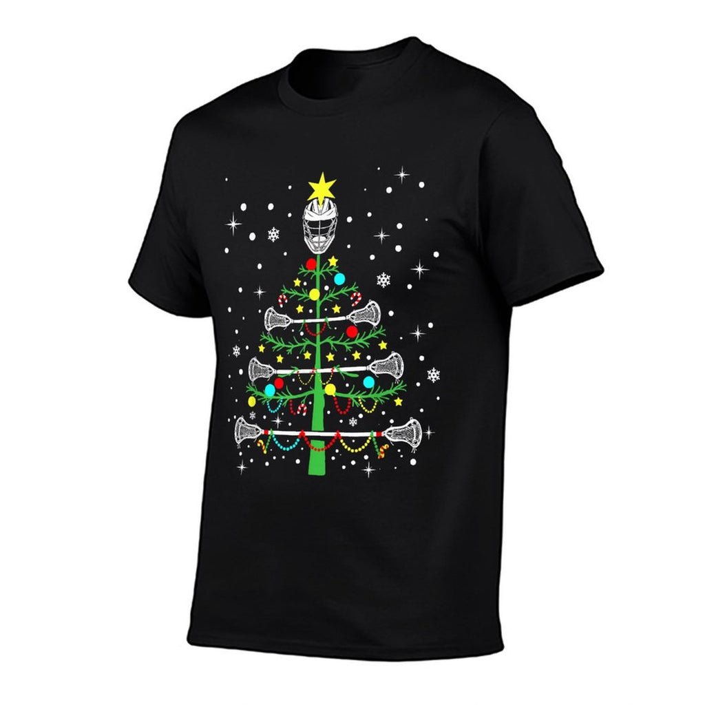 Funny Lacrosse Player Xmas Lights Lacrosse Christmas Tree  Polyester Blend T-Shirt