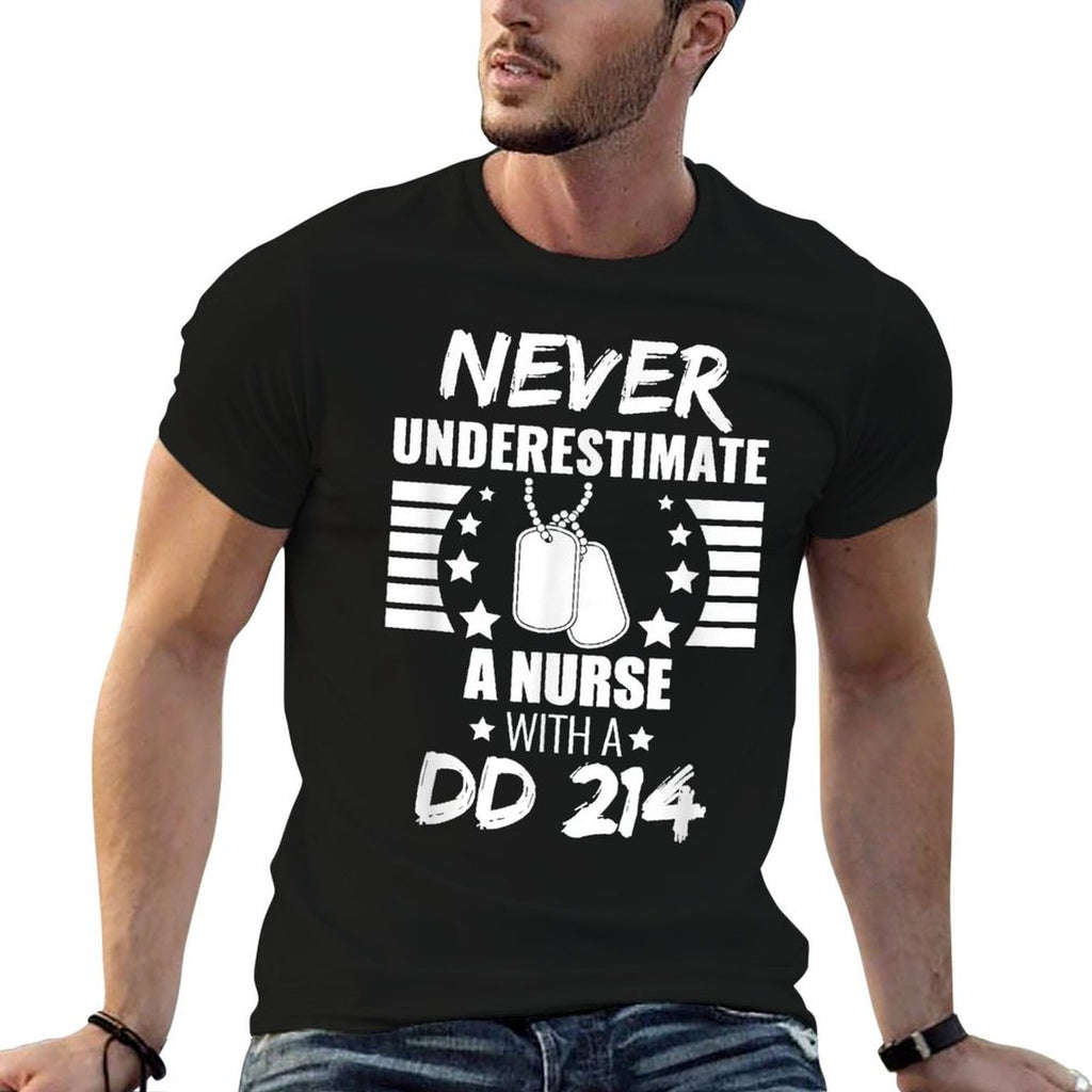 Never Underestimate A Nurse DD 214 Veterans Day  Ribbed Collar T-Shirt