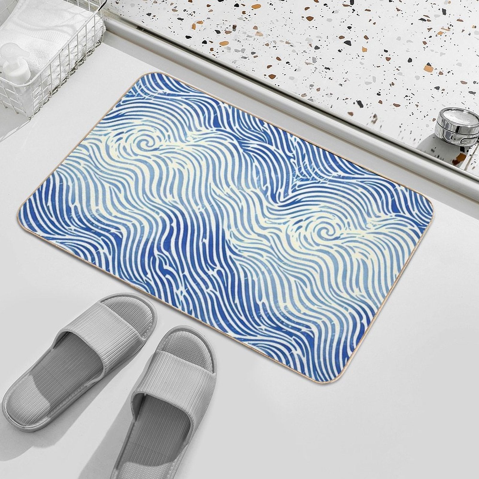 Abstract Linocut Ocean Wave Pattern  Repositionable Bath Mat